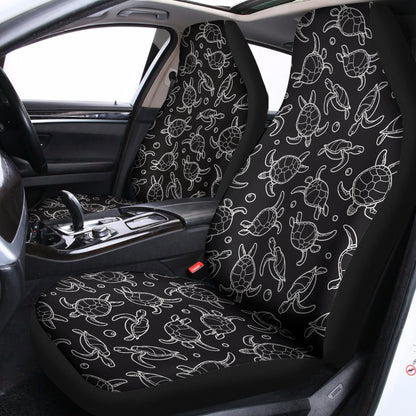 Black And White Sea Turtle Pattern Print Universal Fit Car Seat Covers