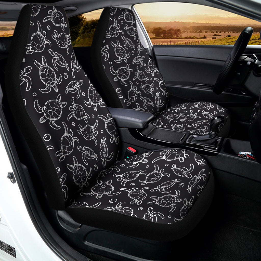 Black And White Sea Turtle Pattern Print Universal Fit Car Seat Covers