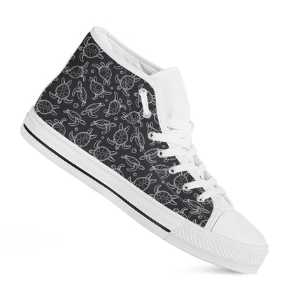 Black And White Sea Turtle Pattern Print White High Top Shoes