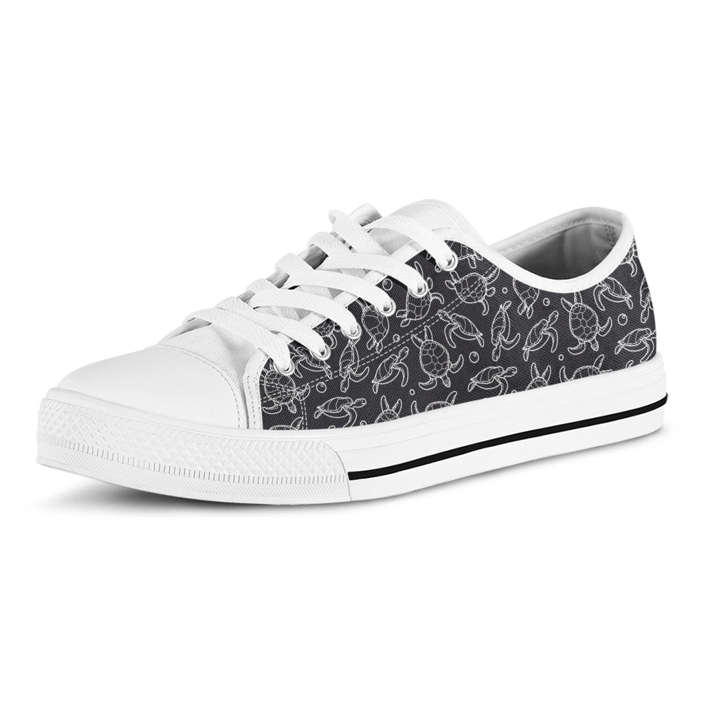 Black And White Sea Turtle Pattern Print White Low Top Shoes