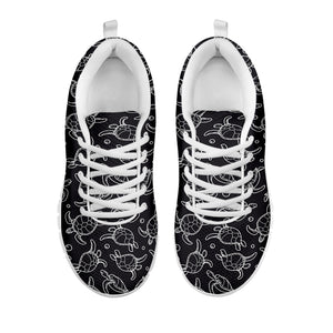 Black And White Sea Turtle Pattern Print White Sneakers