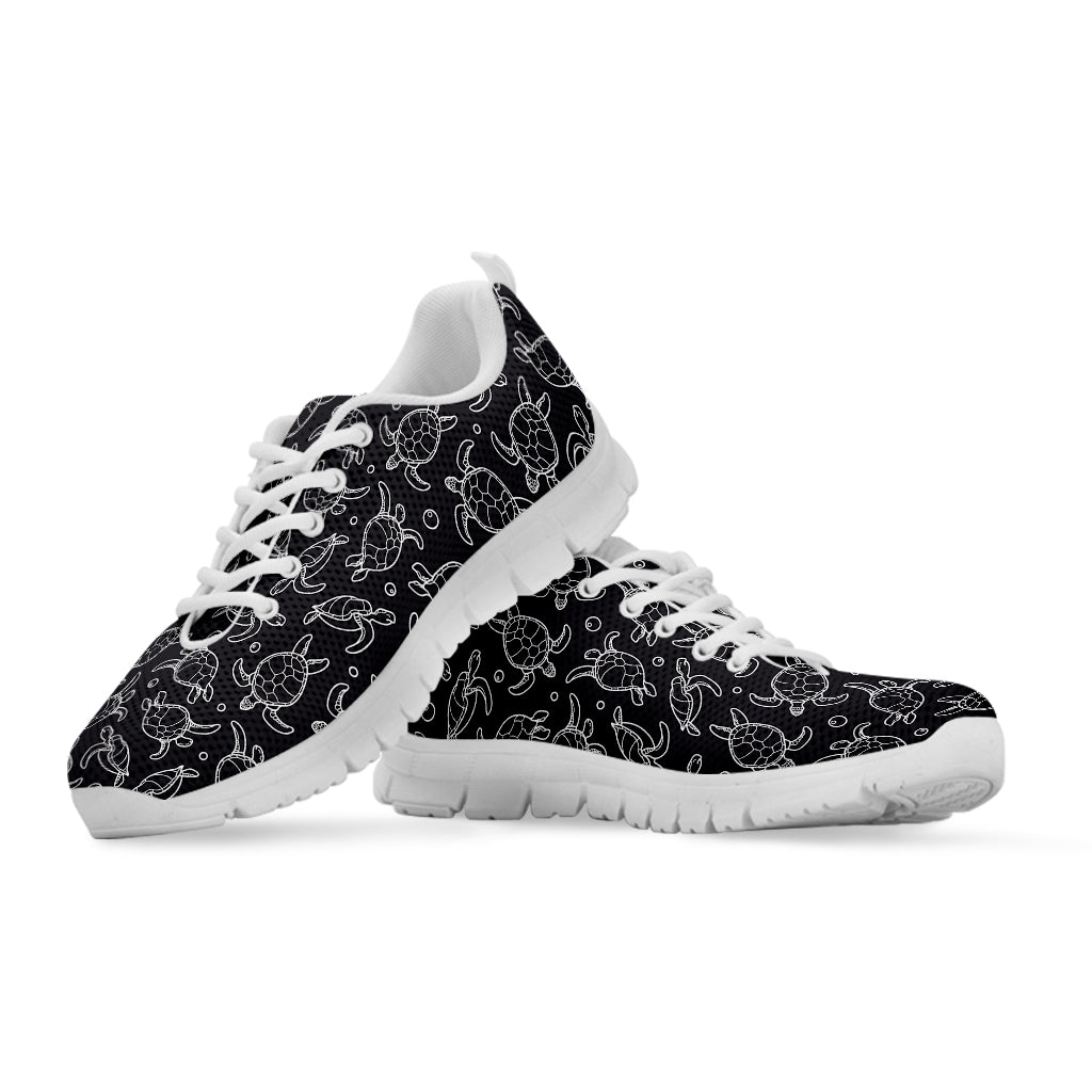 Black And White Sea Turtle Pattern Print White Sneakers