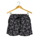 Black And White Sea Turtle Pattern Print Women's Shorts