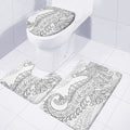 Black And White Seahorse Print 3 Piece Bath Mat Set
