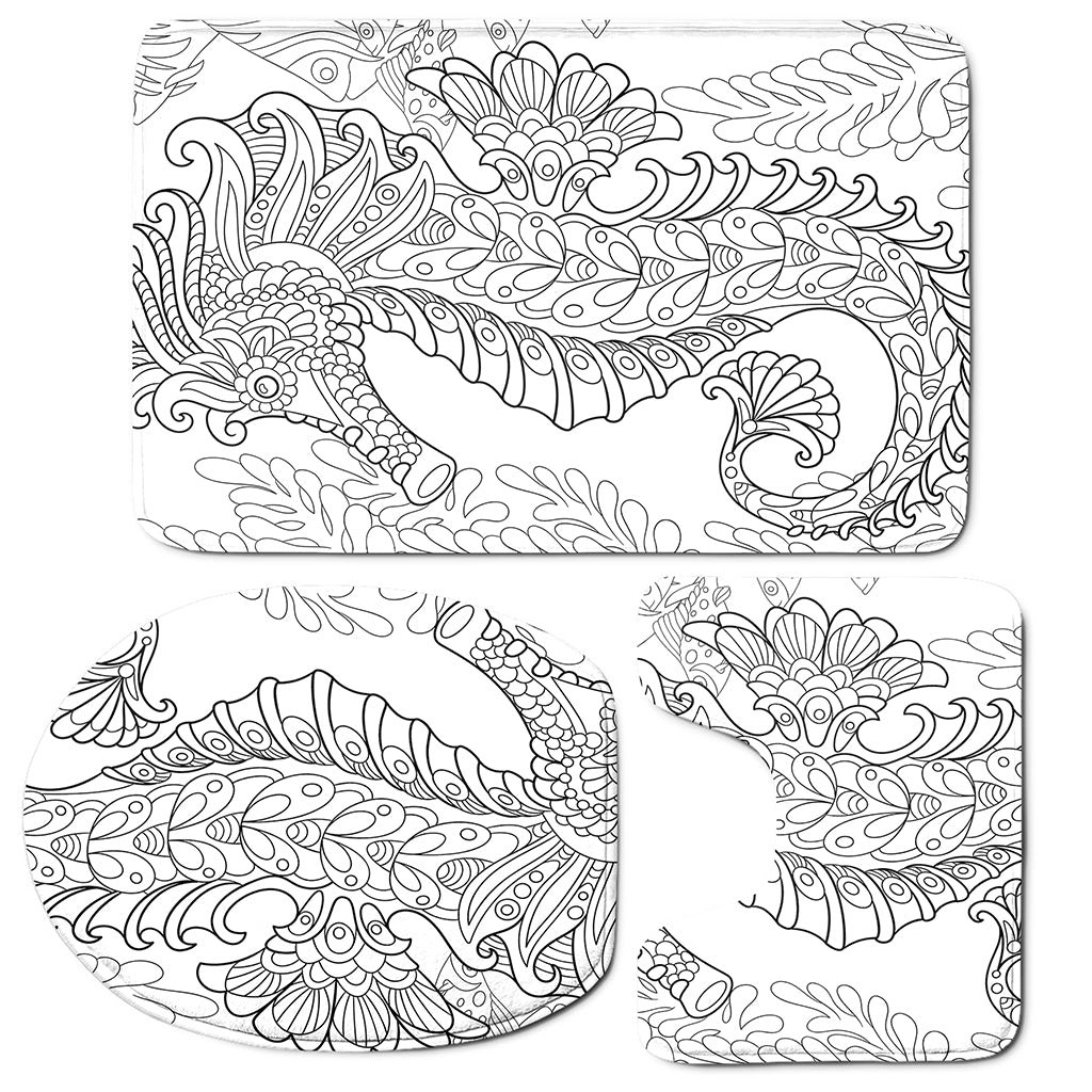 Black And White Seahorse Print 3 Piece Bath Mat Set