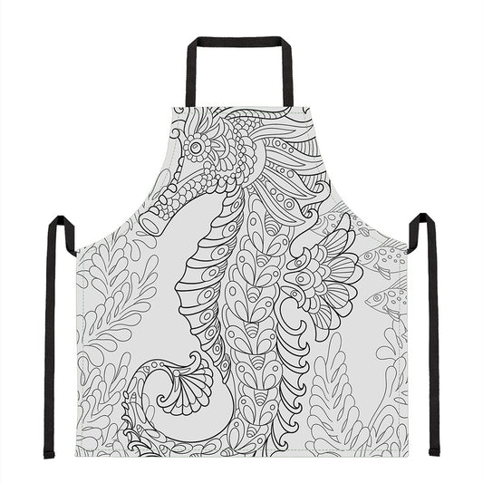 Black And White Seahorse Print Apron