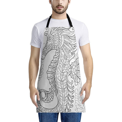 Black And White Seahorse Print Apron