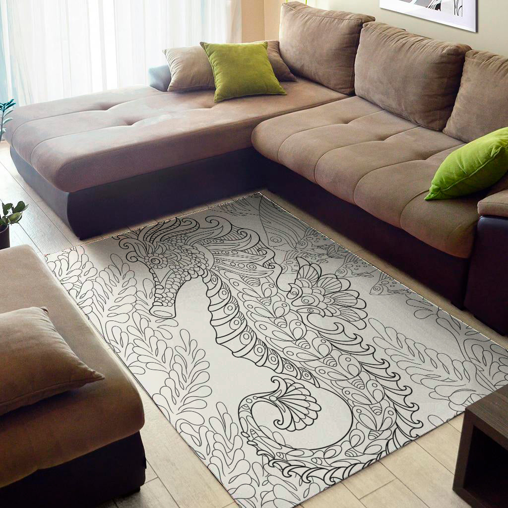 Black And White Seahorse Print Area Rug
