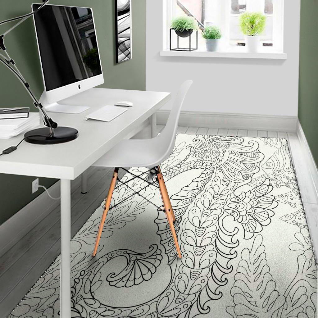 Black And White Seahorse Print Area Rug