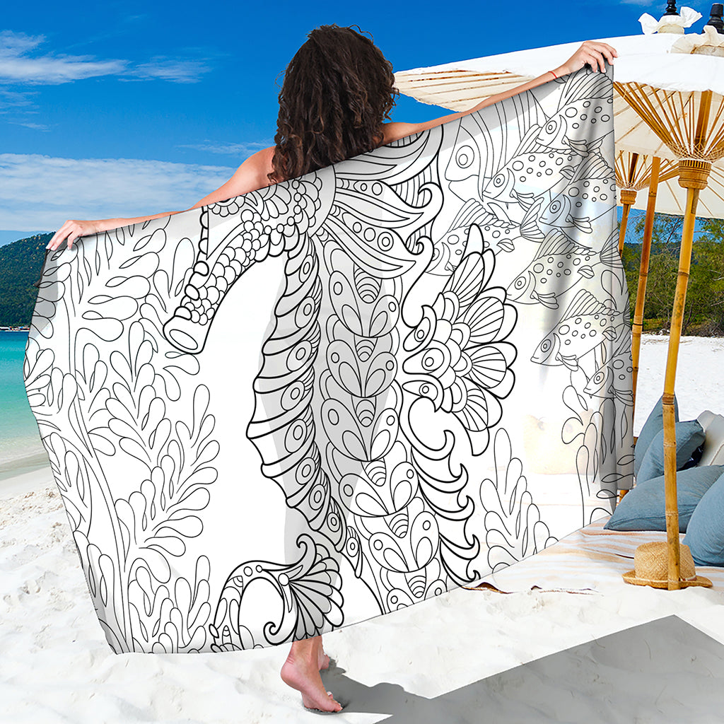 Black And White Seahorse Print Beach Sarong Wrap