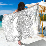 Black And White Seahorse Print Beach Sarong Wrap