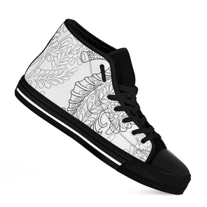Black And White Seahorse Print Black High Top Shoes