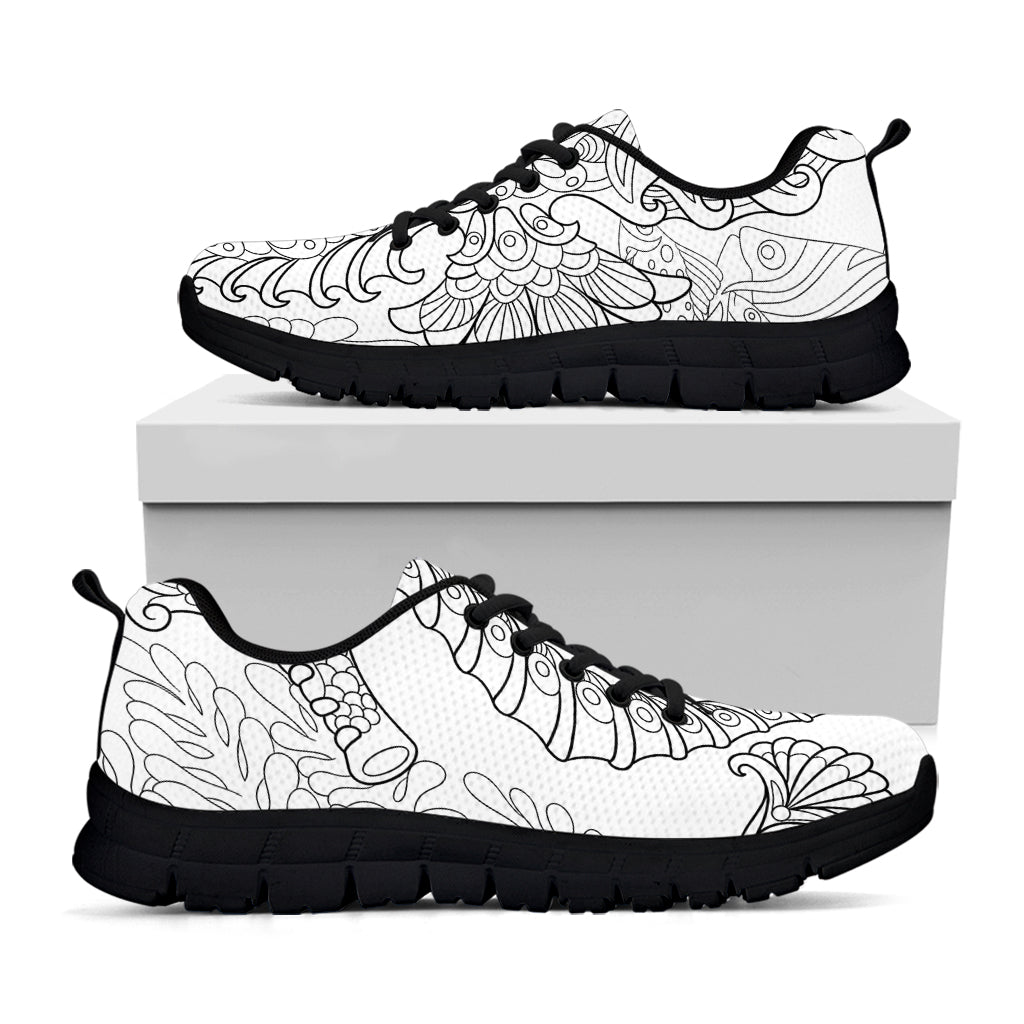 Black And White Seahorse Print Black Sneakers