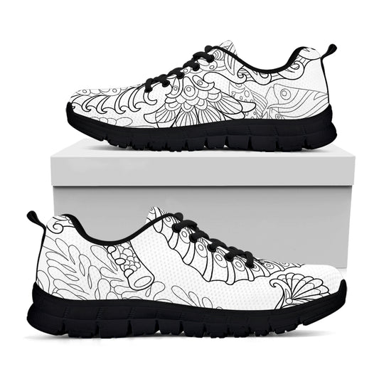 Black And White Seahorse Print Black Sneakers