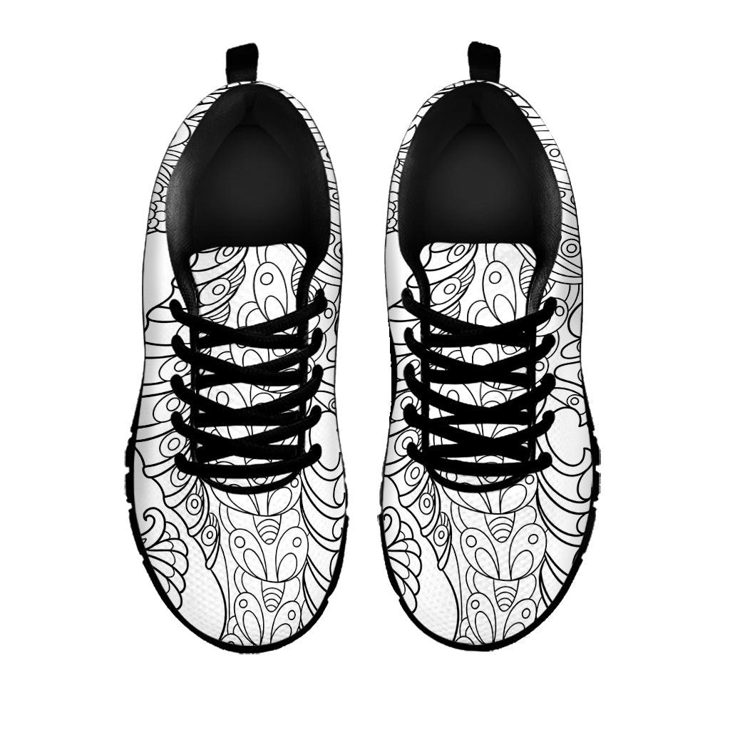 Black And White Seahorse Print Black Sneakers
