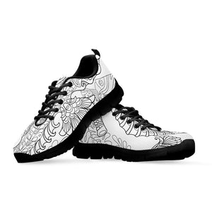 Black And White Seahorse Print Black Sneakers