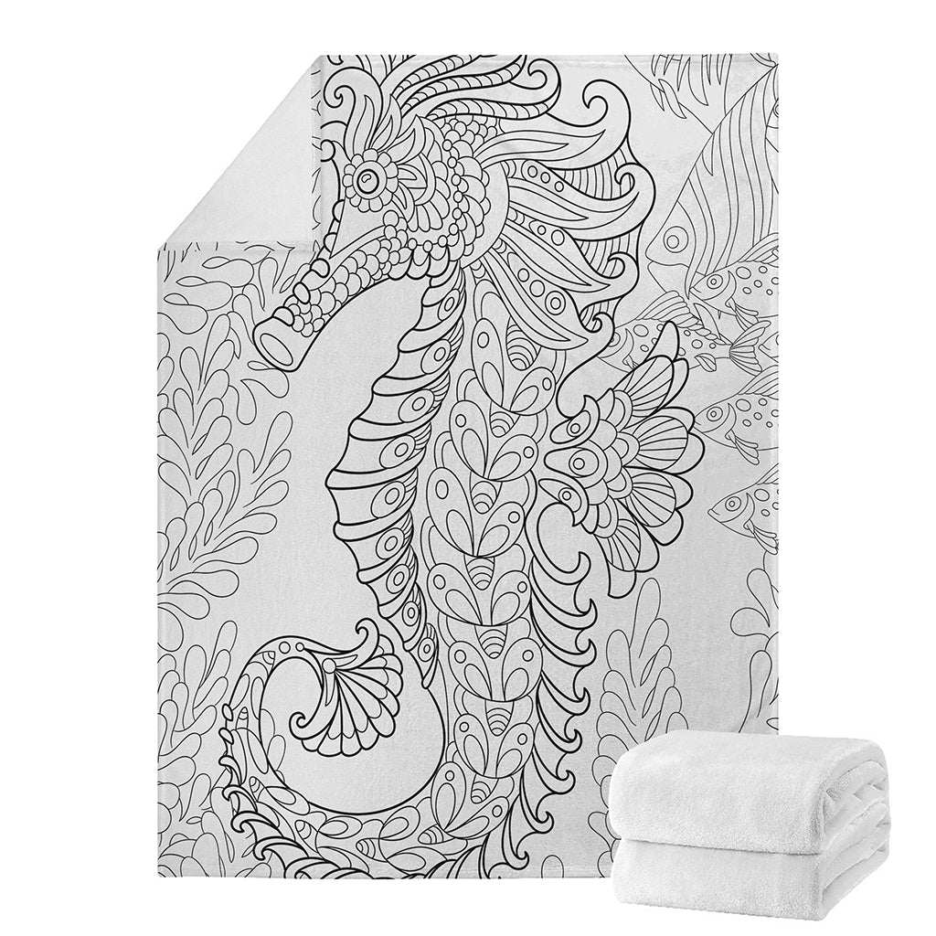 Black And White Seahorse Print Blanket