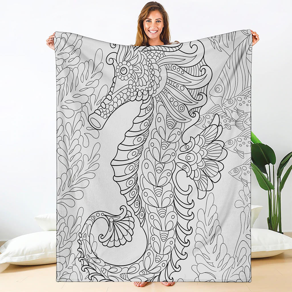 Black And White Seahorse Print Blanket
