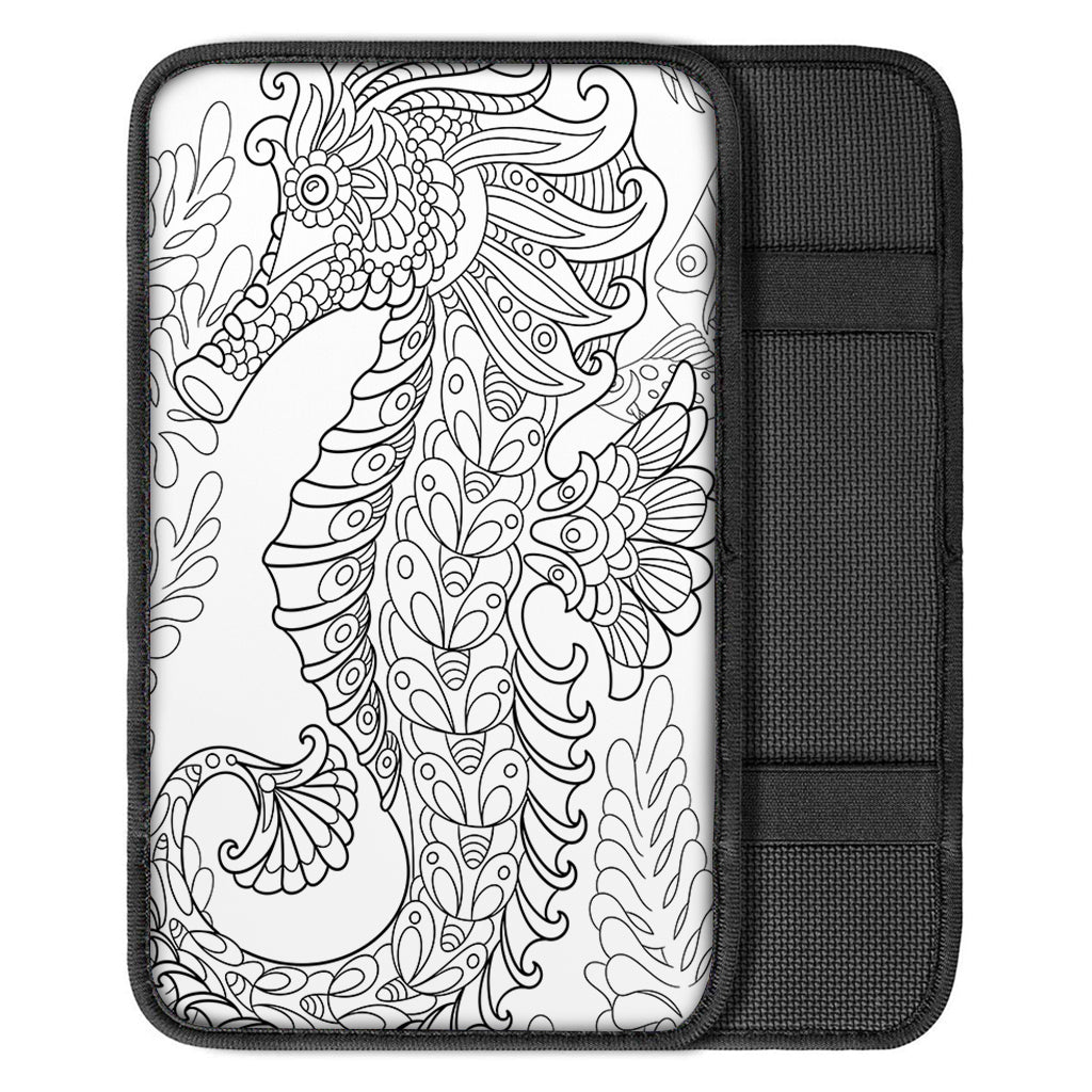 Black And White Seahorse Print Car Center Console Cover