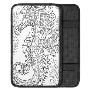 Black And White Seahorse Print Car Center Console Cover