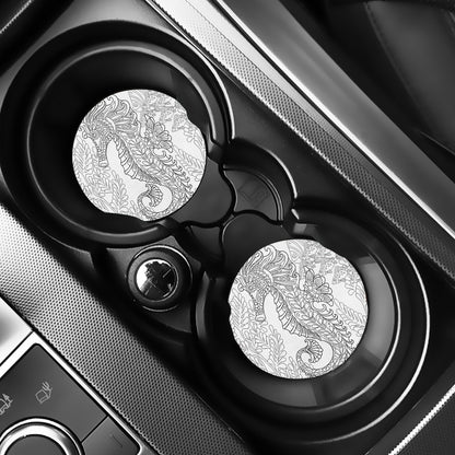 Black And White Seahorse Print Car Coasters