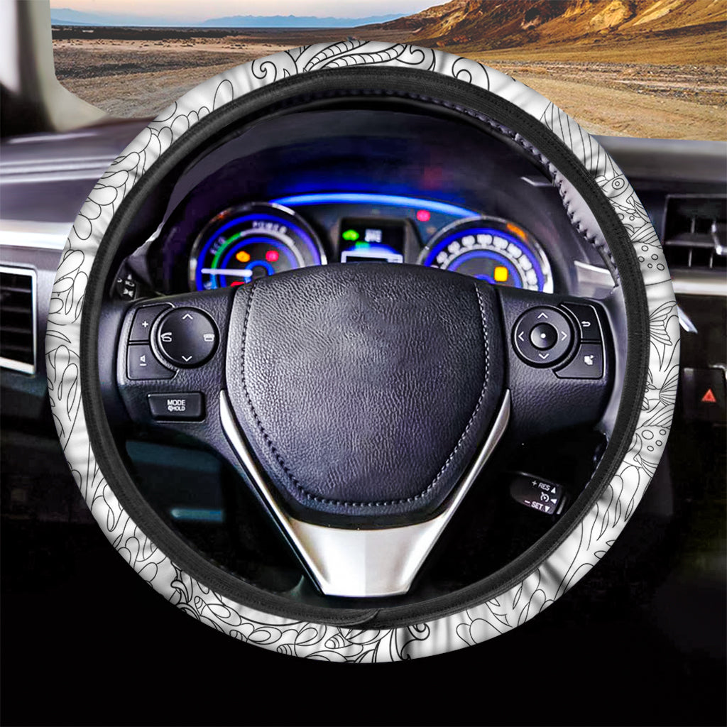 Black And White Seahorse Print Car Steering Wheel Cover