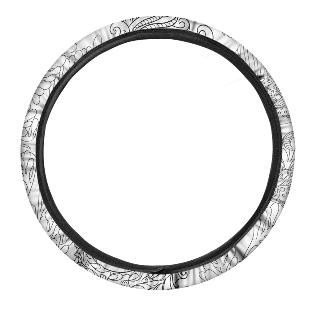 Black And White Seahorse Print Car Steering Wheel Cover