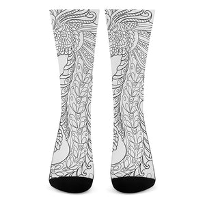 Black And White Seahorse Print Crew Socks