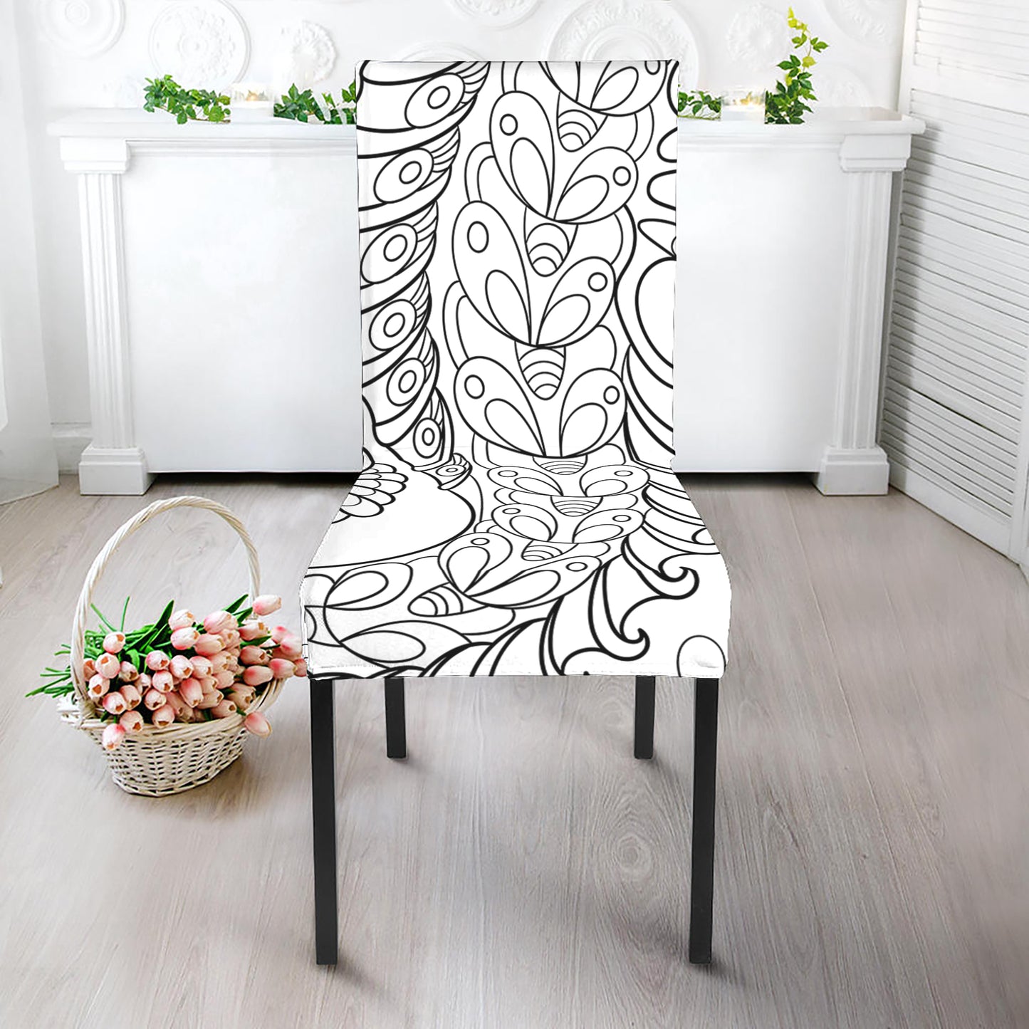 Black And White Seahorse Print Dining Chair Slipcover
