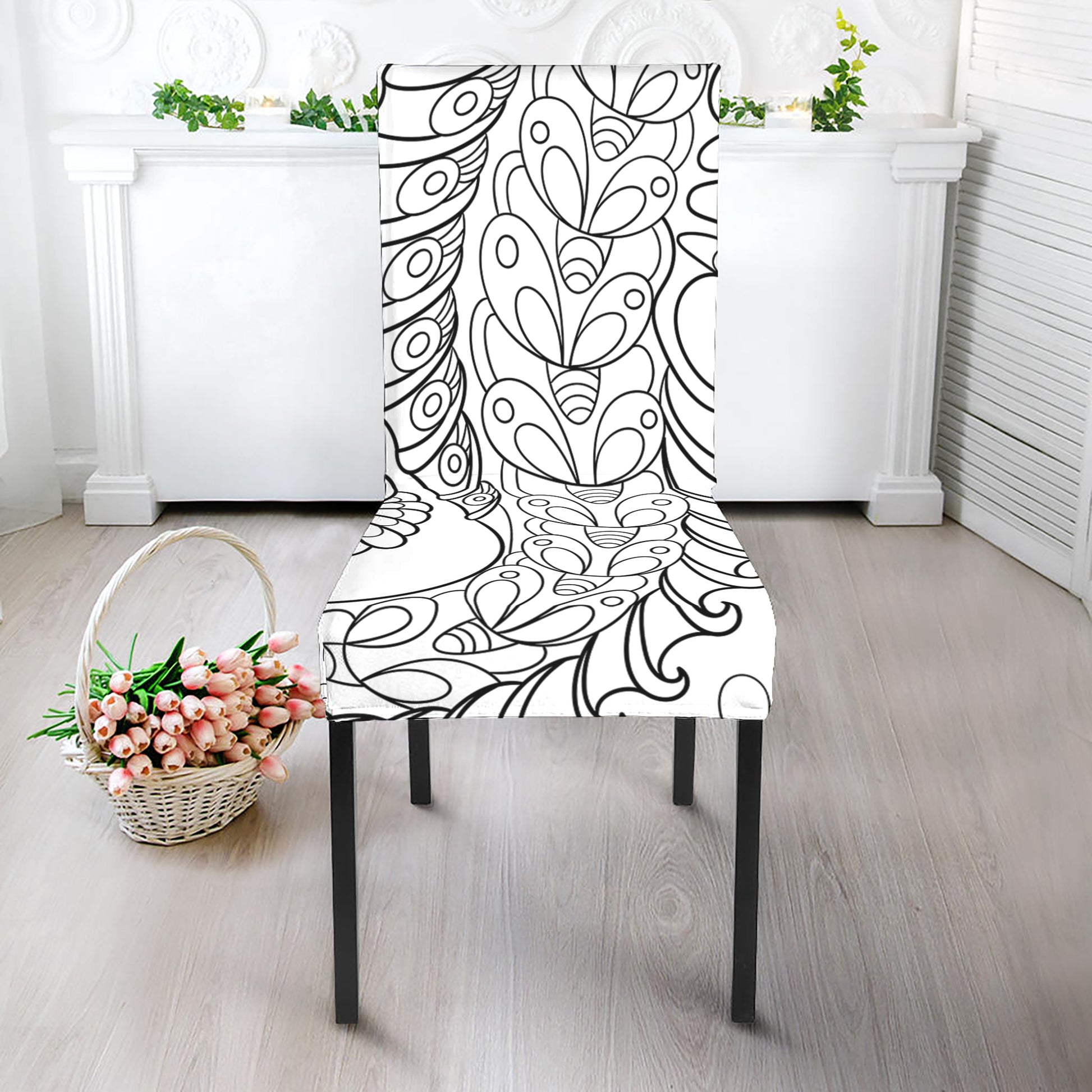 Black And White Seahorse Print Dining Chair Slipcover