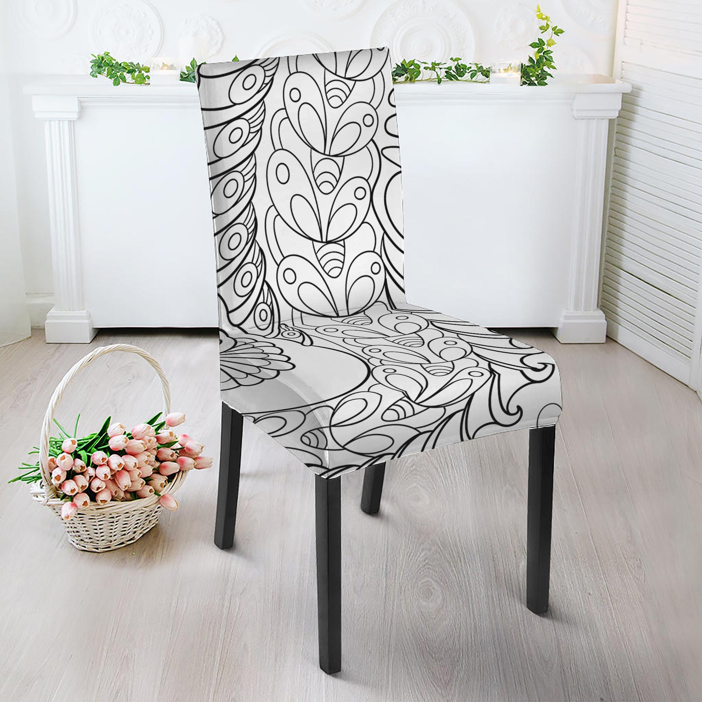 Black And White Seahorse Print Dining Chair Slipcover