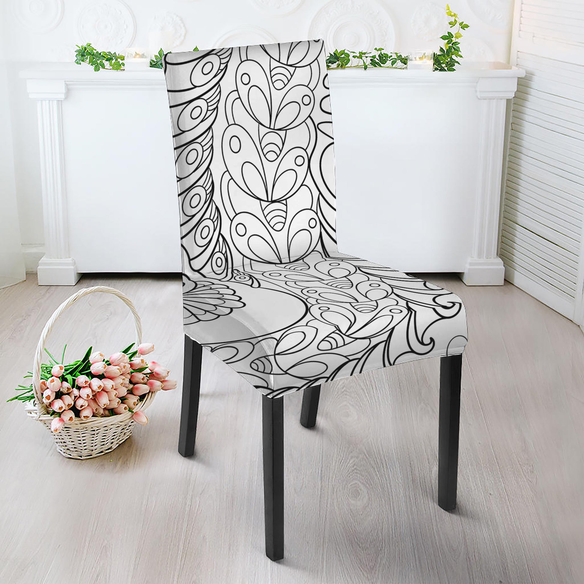 Black And White Seahorse Print Dining Chair Slipcover