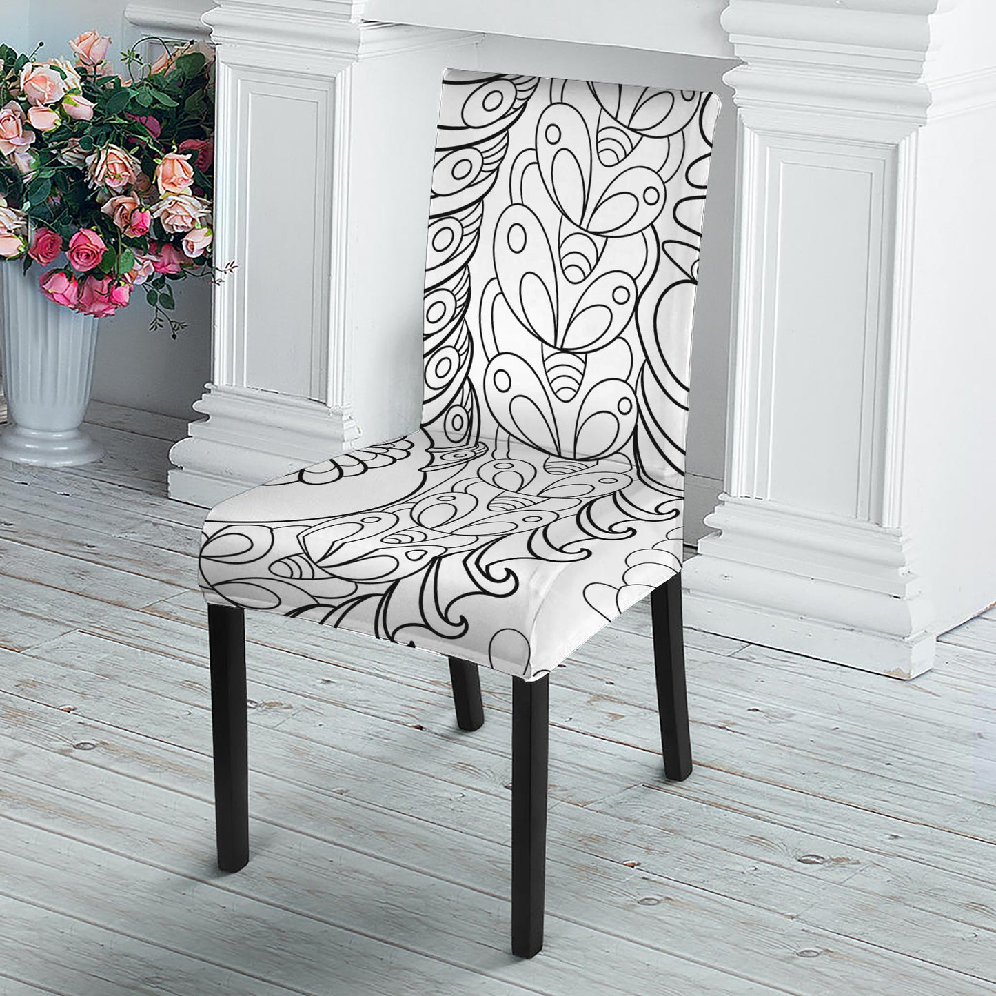 Black And White Seahorse Print Dining Chair Slipcover