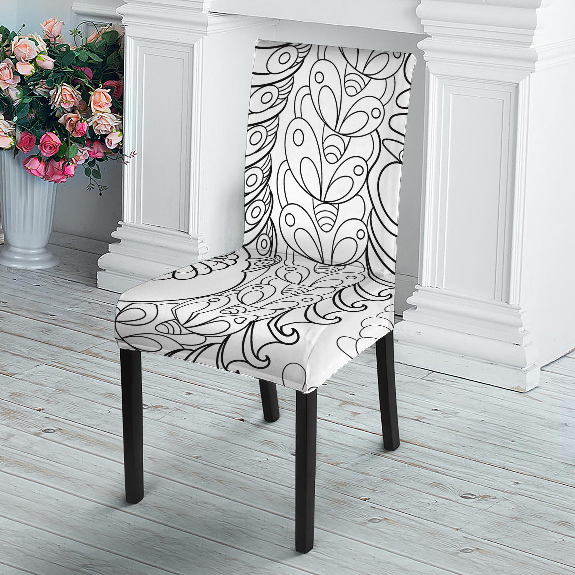 Black And White Seahorse Print Dining Chair Slipcover