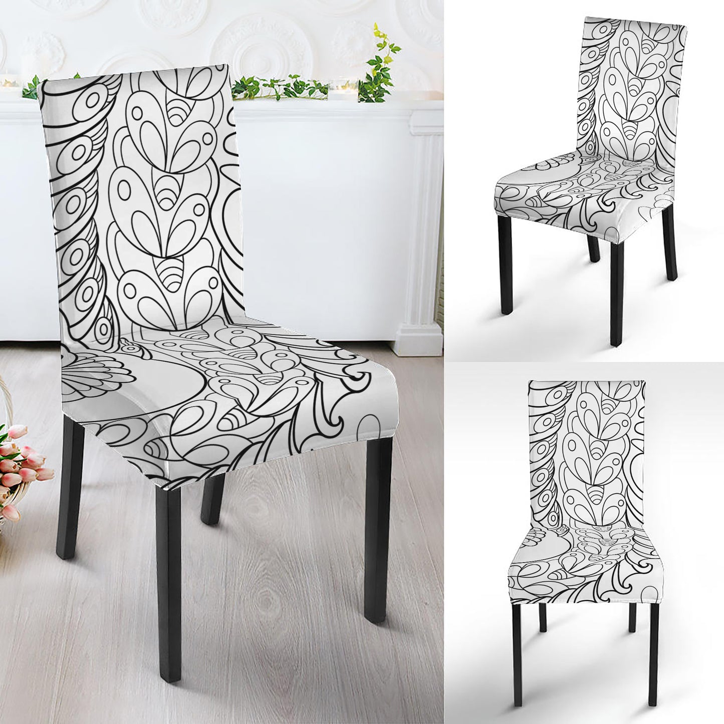 Black And White Seahorse Print Dining Chair Slipcover