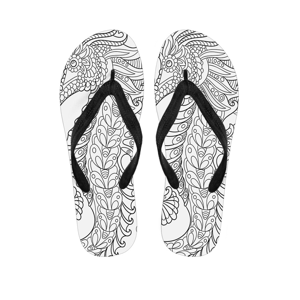 Black And White Seahorse Print Flip Flops