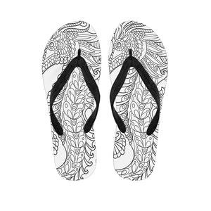 Black And White Seahorse Print Flip Flops