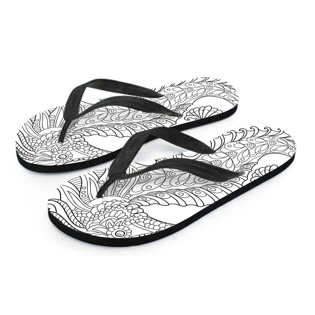 Black And White Seahorse Print Flip Flops