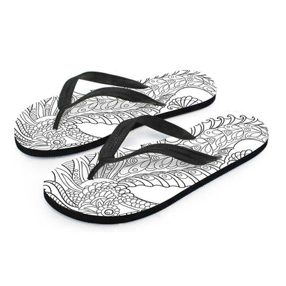 Black And White Seahorse Print Flip Flops