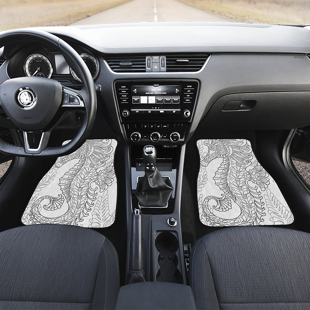 Black And White Seahorse Print Front and Back Car Floor Mats