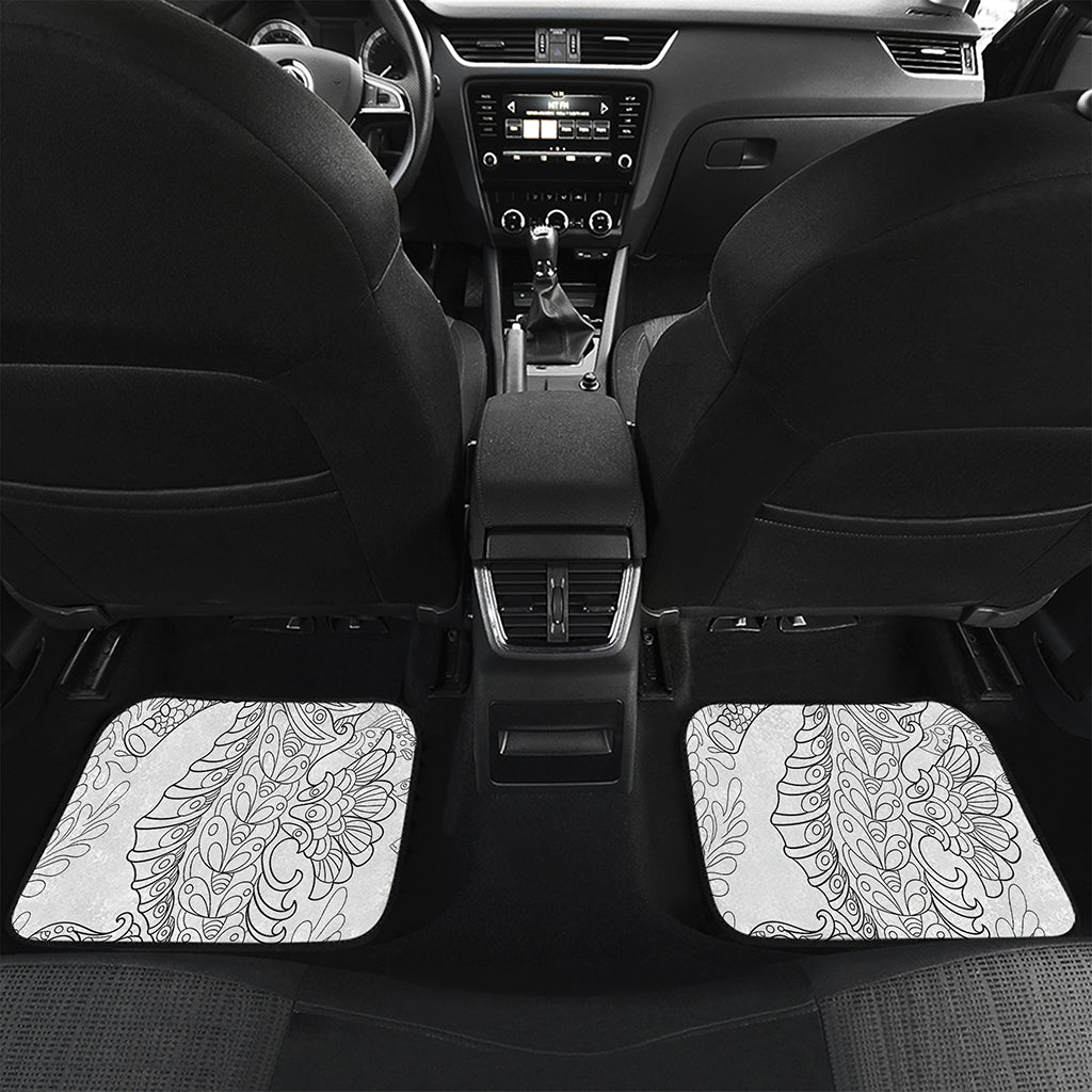 Black And White Seahorse Print Front and Back Car Floor Mats