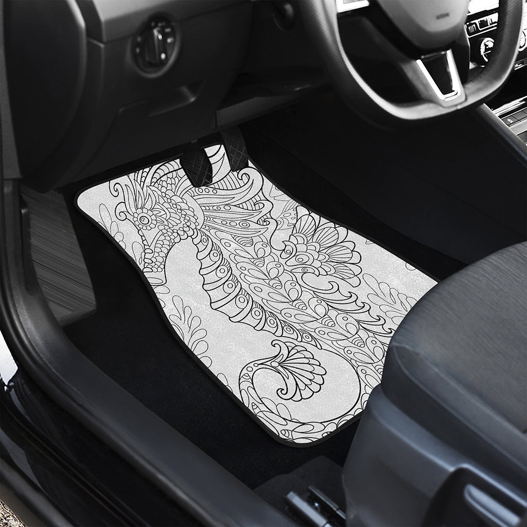Black And White Seahorse Print Front and Back Car Floor Mats