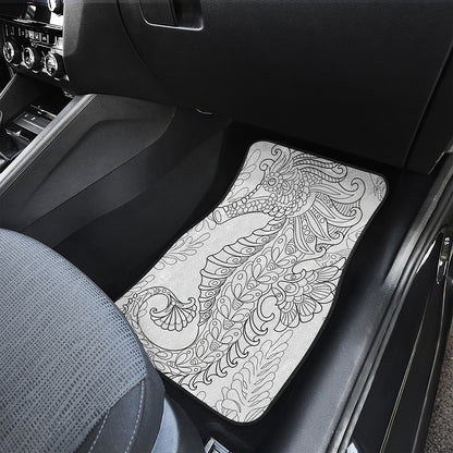 Black And White Seahorse Print Front and Back Car Floor Mats