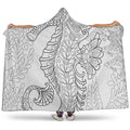 Black And White Seahorse Print Hooded Blanket