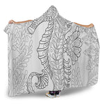 Black And White Seahorse Print Hooded Blanket