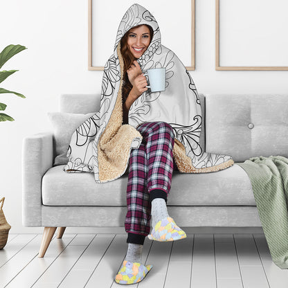 Black And White Seahorse Print Hooded Blanket