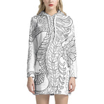 Black And White Seahorse Print Hoodie Dress