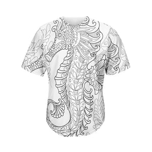 Black And White Seahorse Print Men's Baseball Jersey