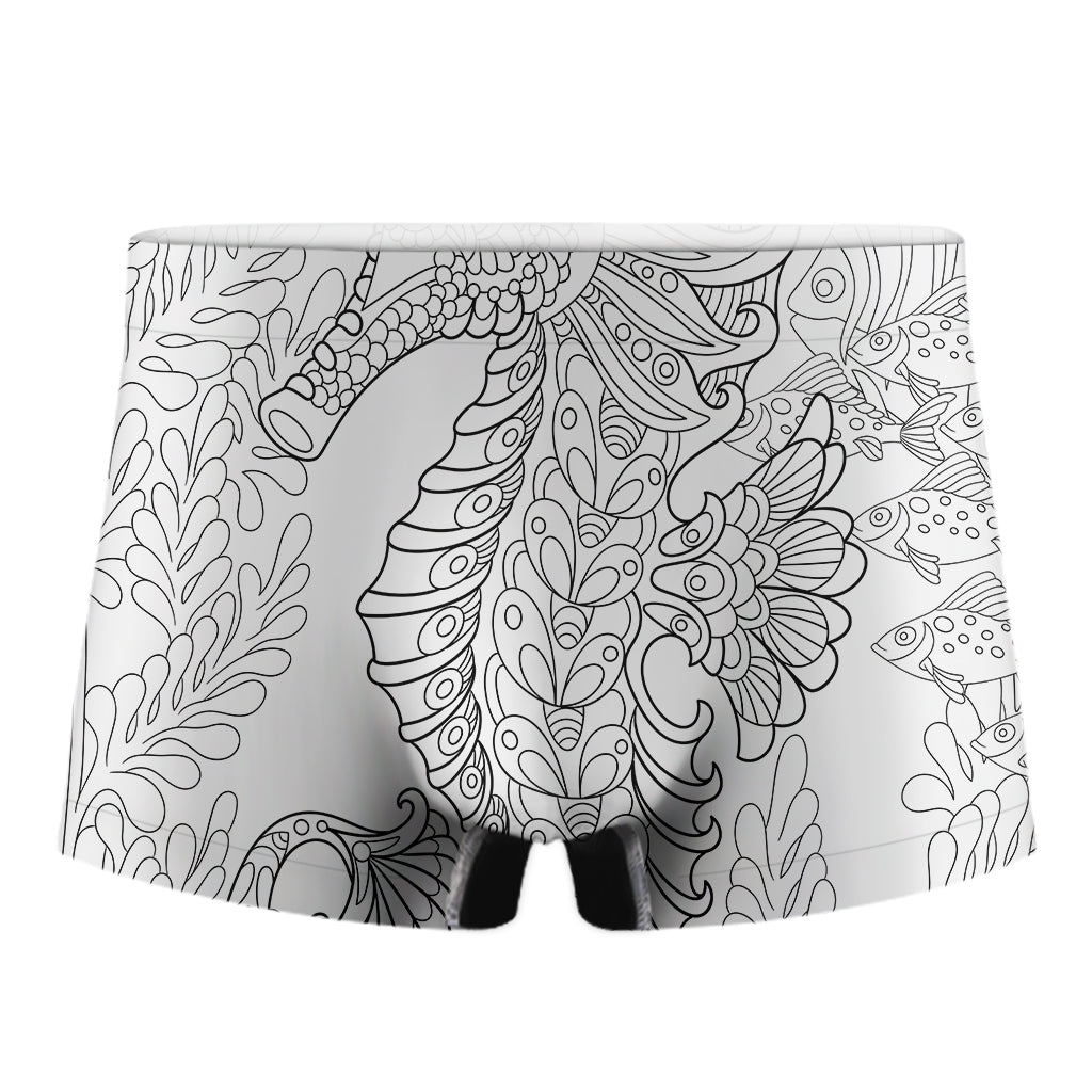 Black And White Seahorse Print Men's Boxer Briefs