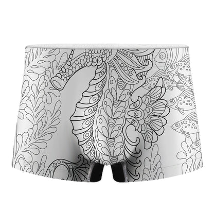 Black And White Seahorse Print Men's Boxer Briefs